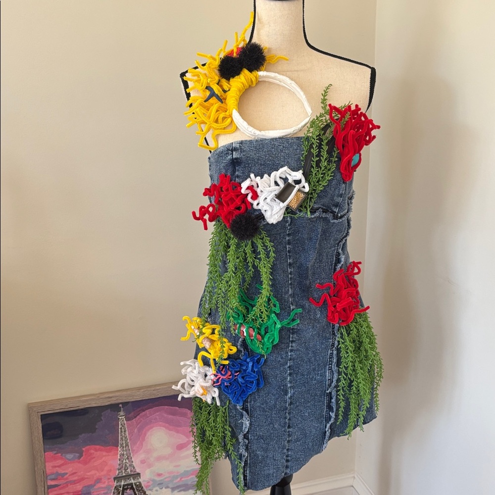 Halloween Under the Sea Theme - Coral Reef Strapless Denim Dress Size M